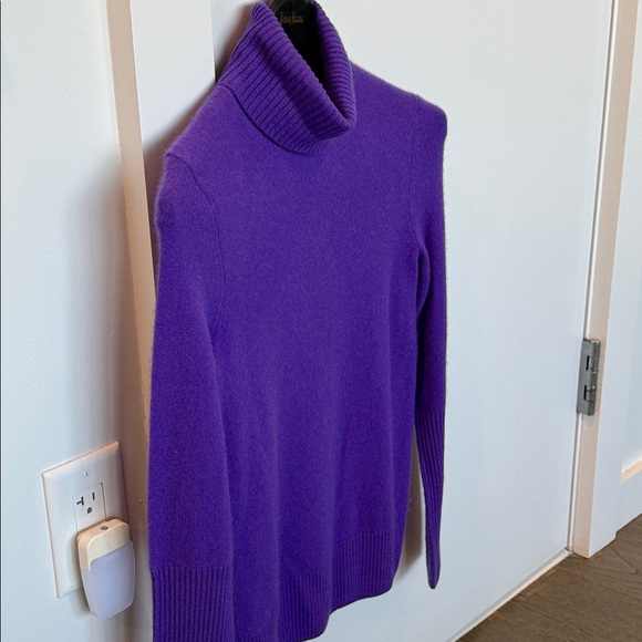 Aqua Vibrant Purple Cashmere Cowl Neck Sweater - Picture 4 of 5